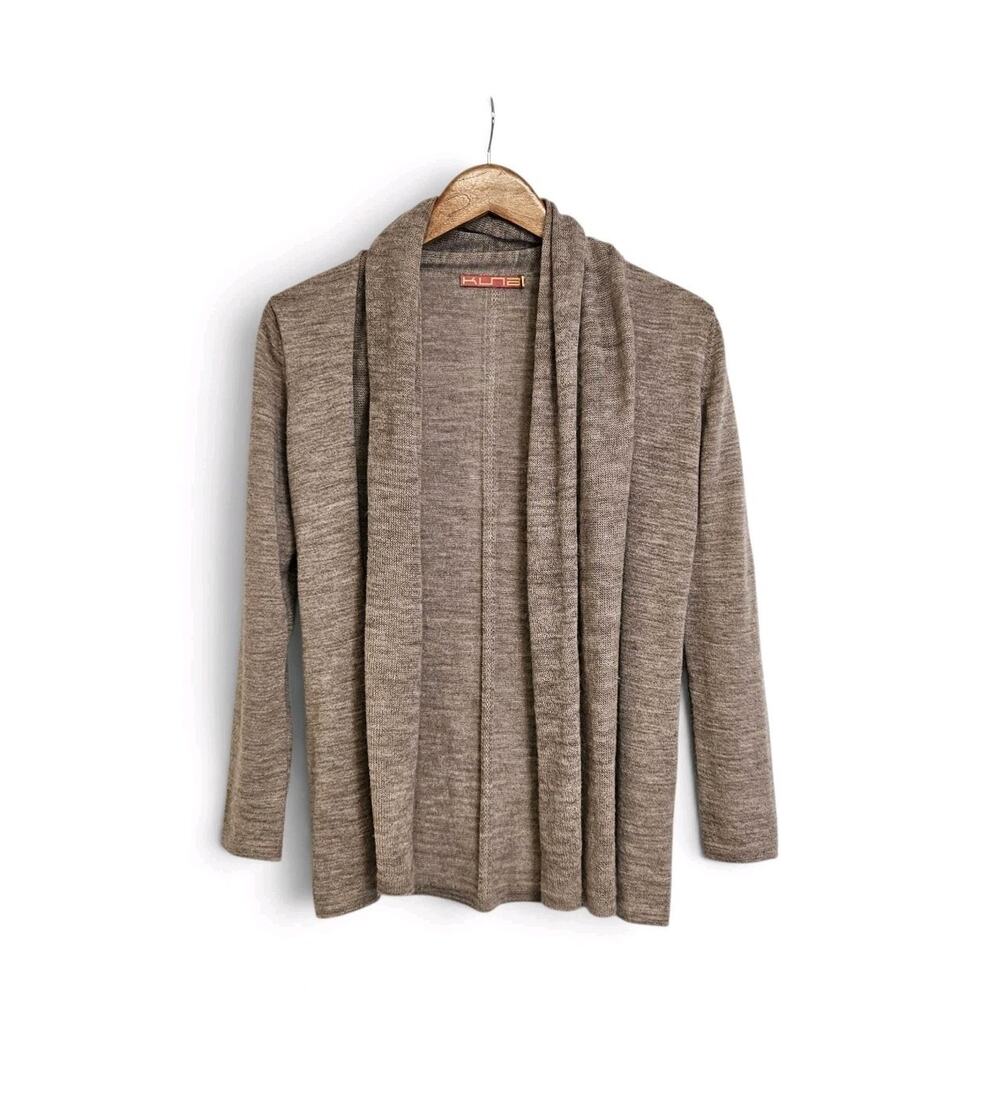 Kuna Taupe Baby Alpaca Lightweight Open Front Cardigan Sweater Womens Size Small